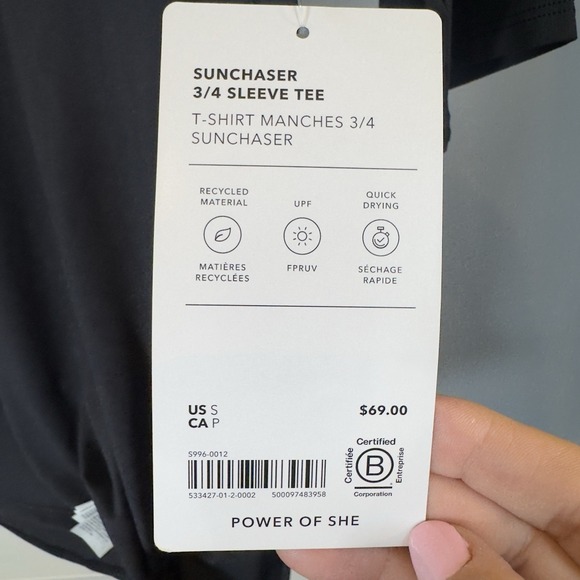 NWT Athleta Womens Sunchaser UPF 3/4 Sleeve Zip Athleisure Tee Black Size Small - Picture 10 of 10